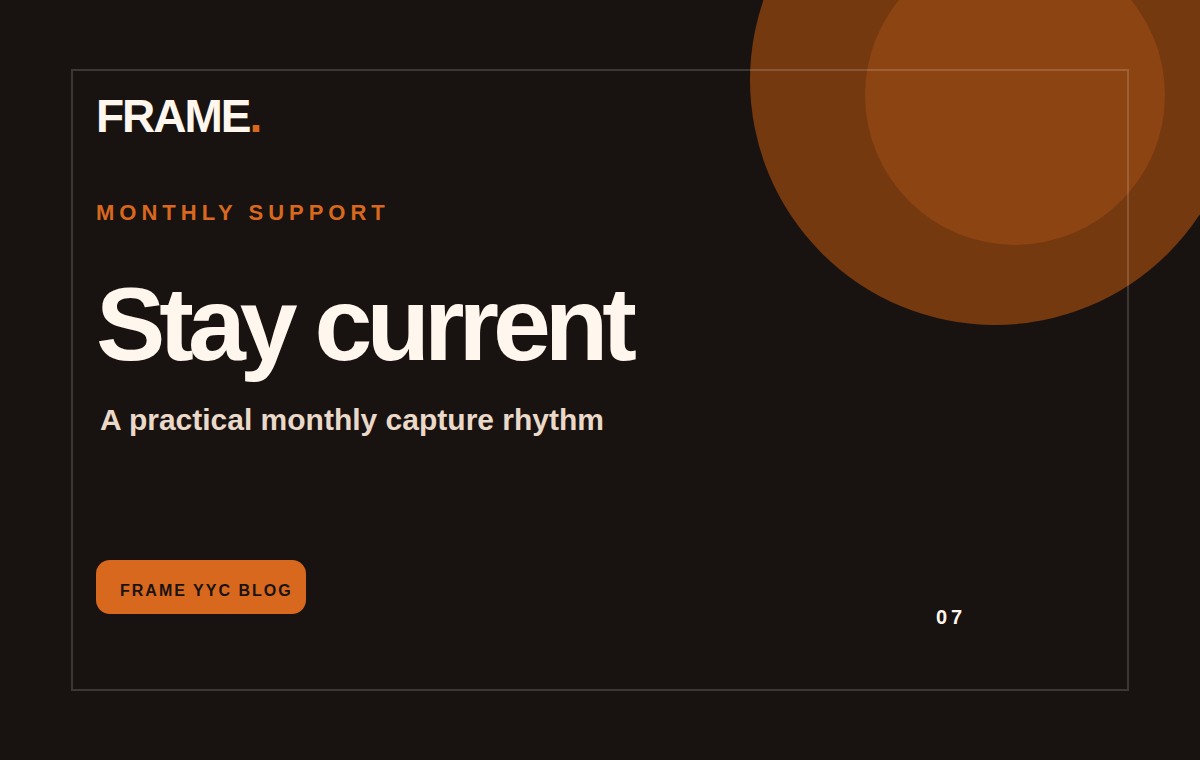 FRAME YYC blog cover for monthly content support